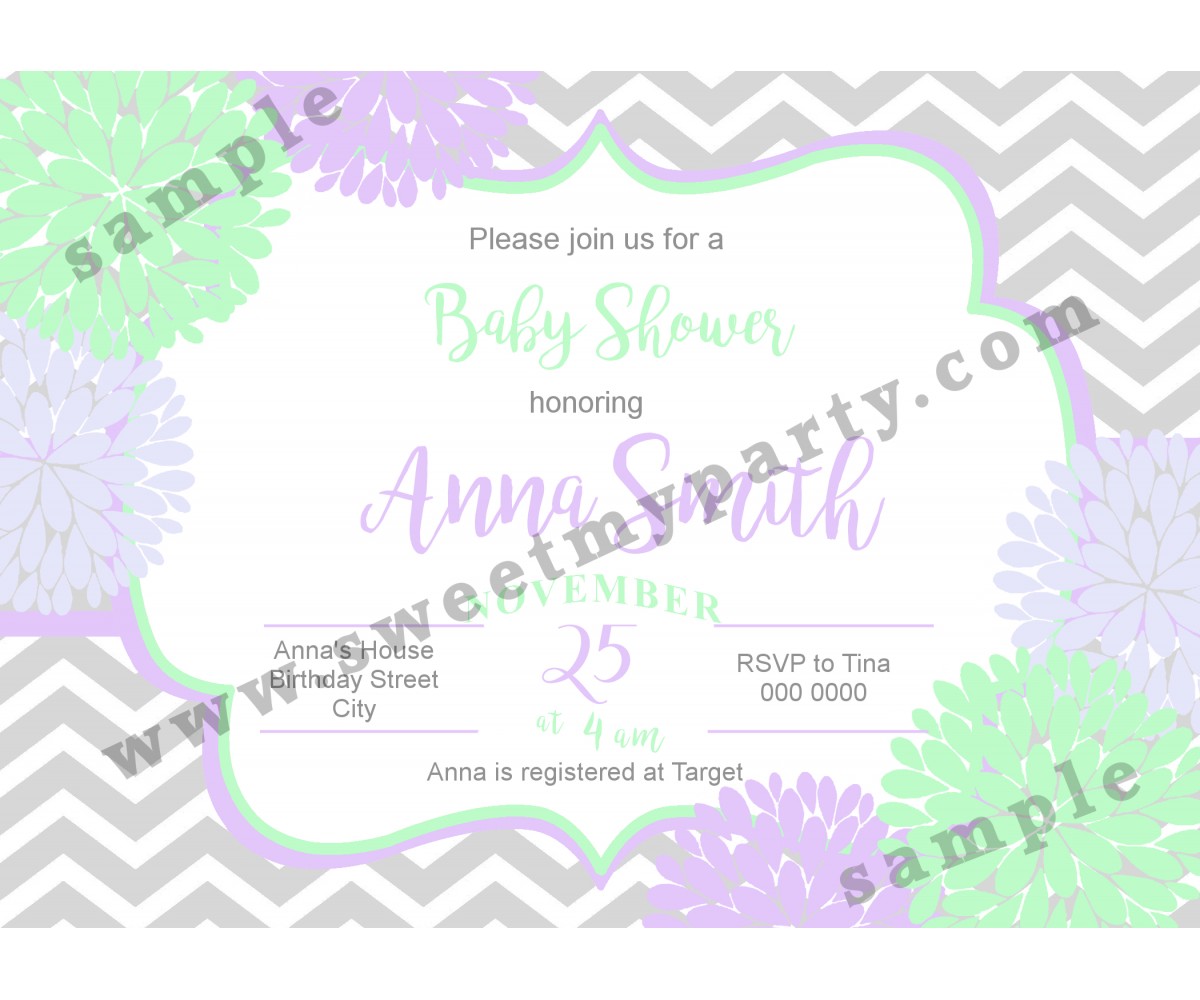 Floral Lilac Mint Baby Shower Invitation,(03bbg)